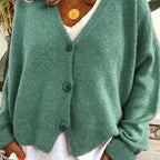 Cardigan donna in maglia con scollo a V e bottoni