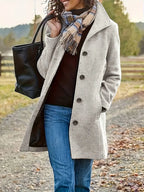 Manteau midi femme texturé, col à revers, boutons