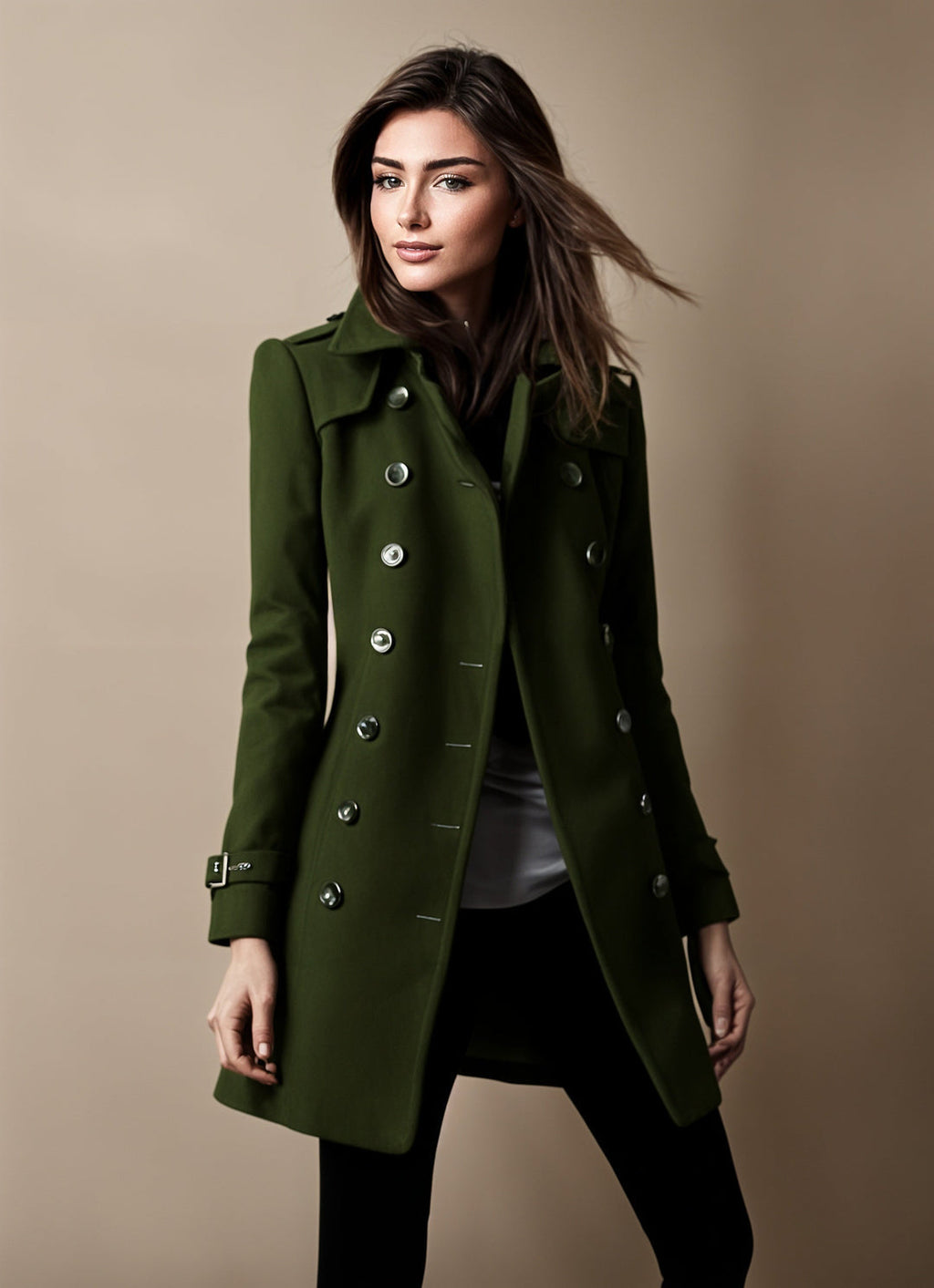 Manteau long femme croisé à revers