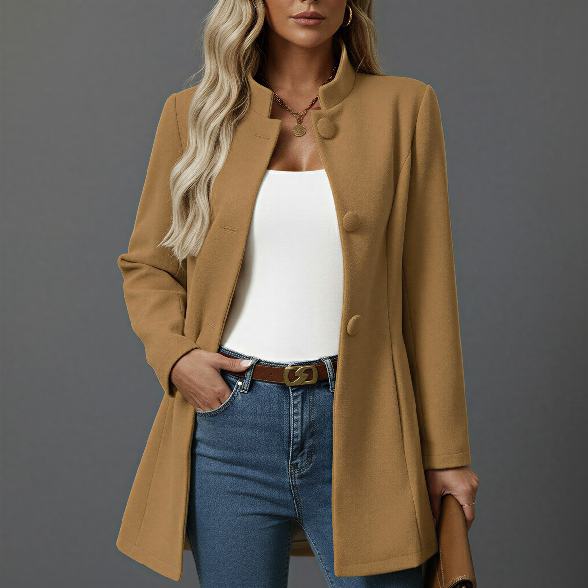 Casaco de mulher com botões e corte evasê