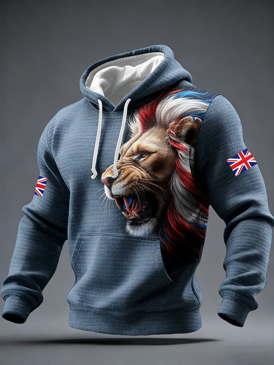 Sweat à capuche homme, manches longues, imprimé lion