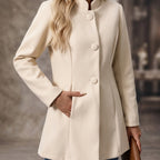 Giacca blazer donna lunga con collo alto e bottoni