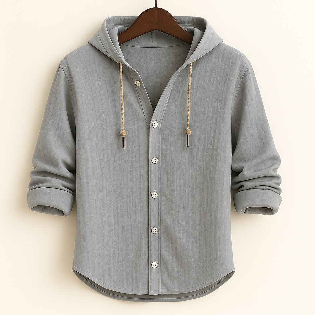 Camicia uomo con cappuccio, maniche lunghe e bottoni