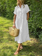 Robe chemise femme à rayures avec poches