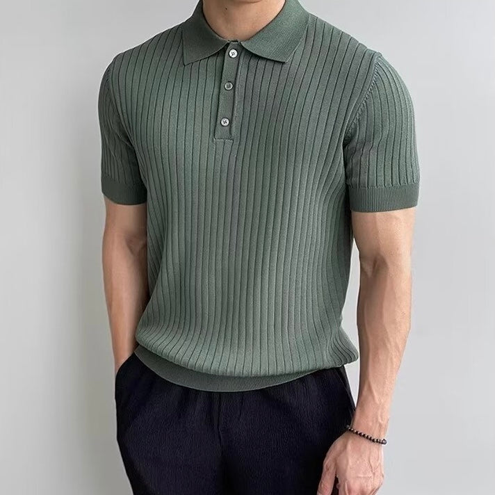 Ribstrikket poloshirt til mænd med korte ærmer