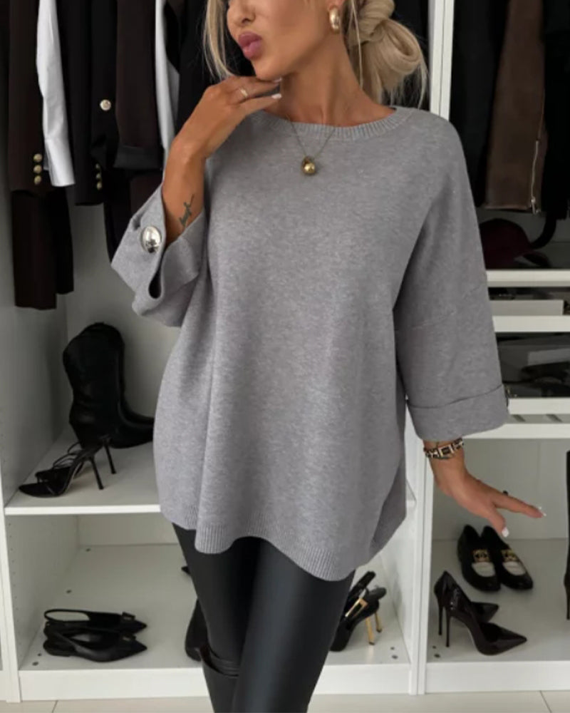 Maglione donna con scollo rotondo, manica 3/4, bottoni