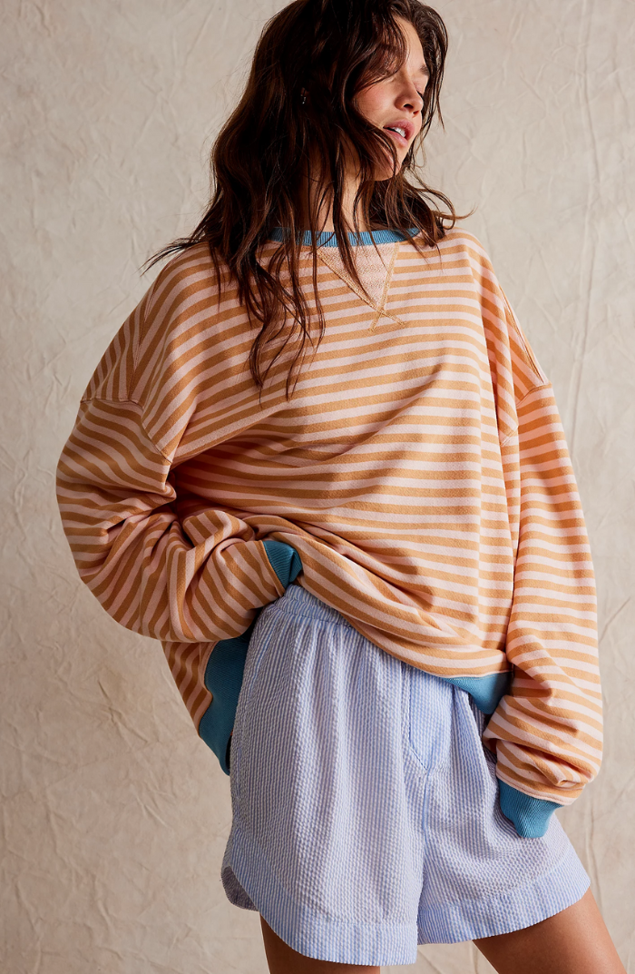 Felpa oversize donna a righe con maniche lunghe