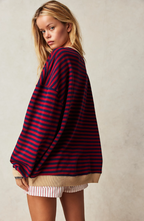 Felpa oversize donna a righe con maniche lunghe