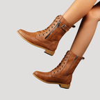 Botines de mujer hasta media pantorrilla con cordones y cremallera