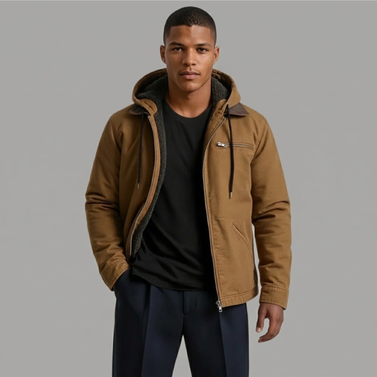 Chaqueta de invierno de hombre con capucha y bolsillos