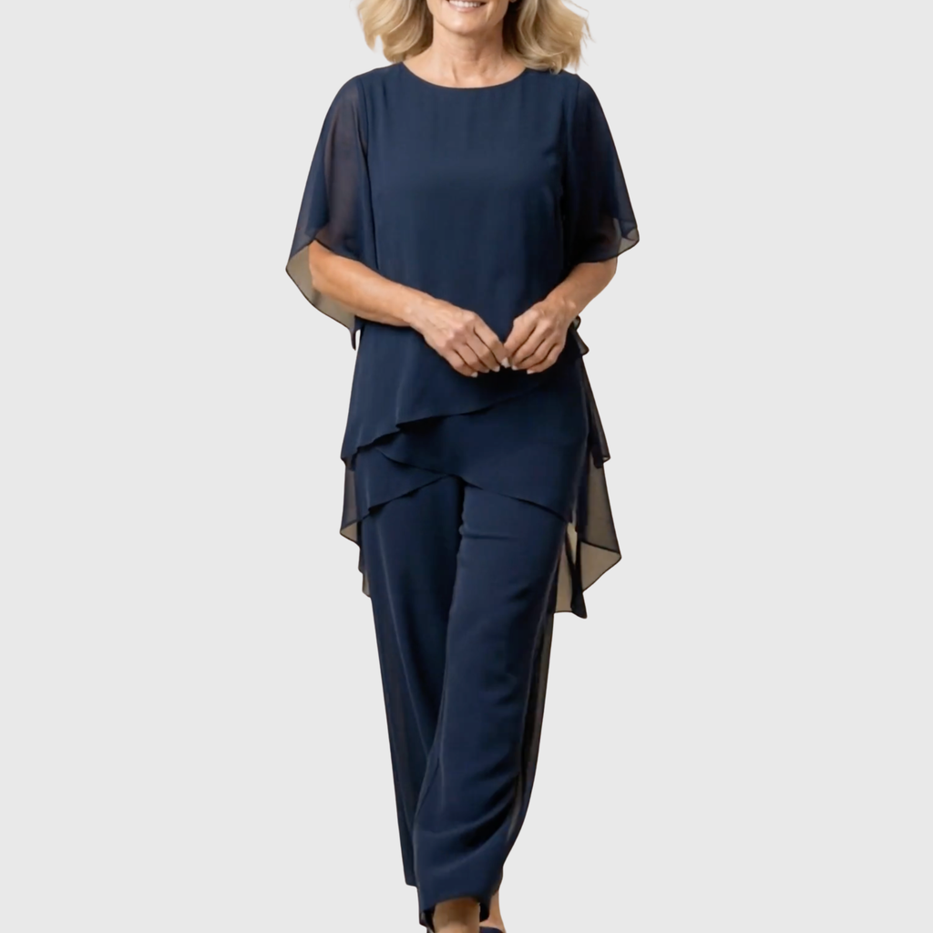 Conjunto palazzo de mulher com top drapeado e calças largas