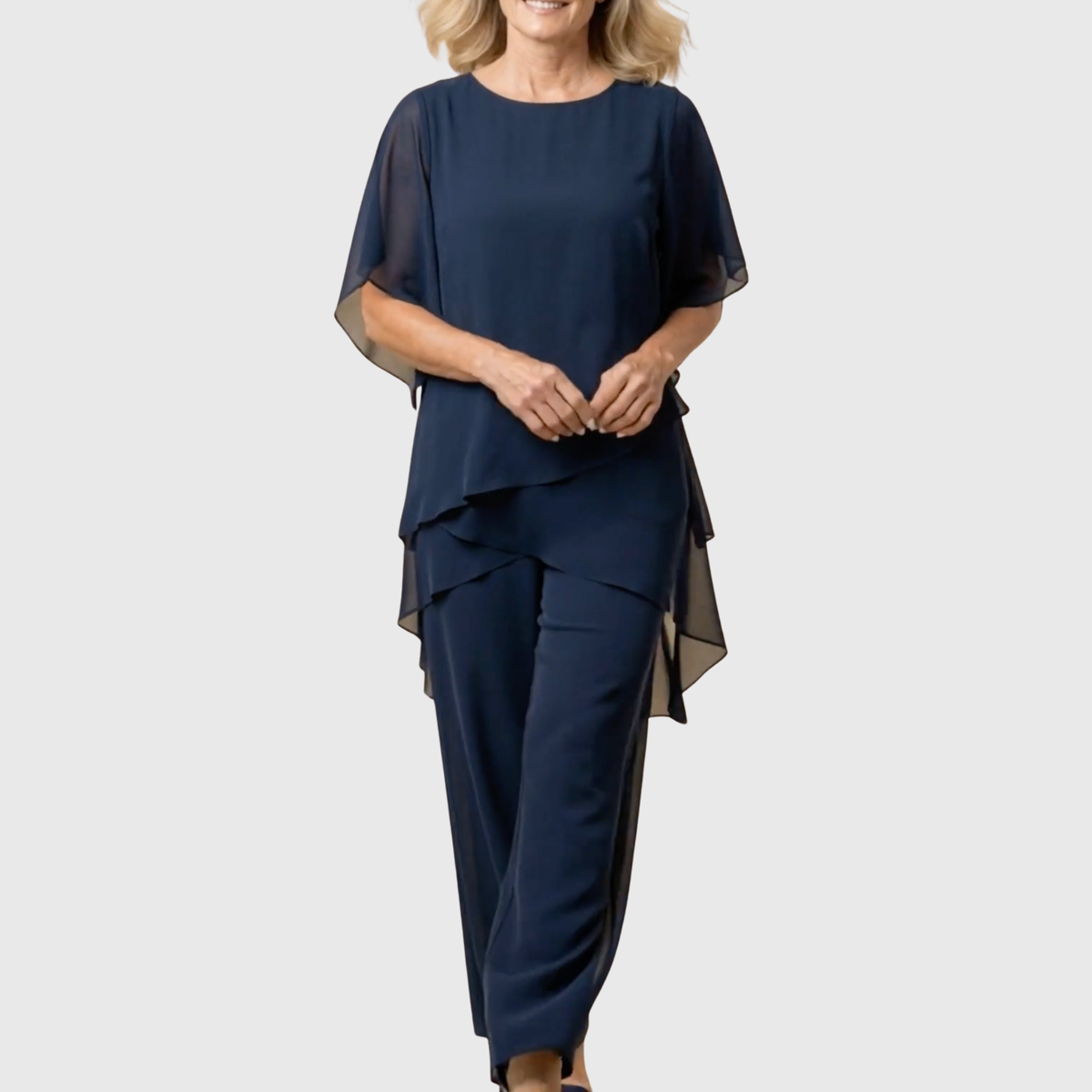 Conjunto palazzo de mulher com top drapeado e calças largas
