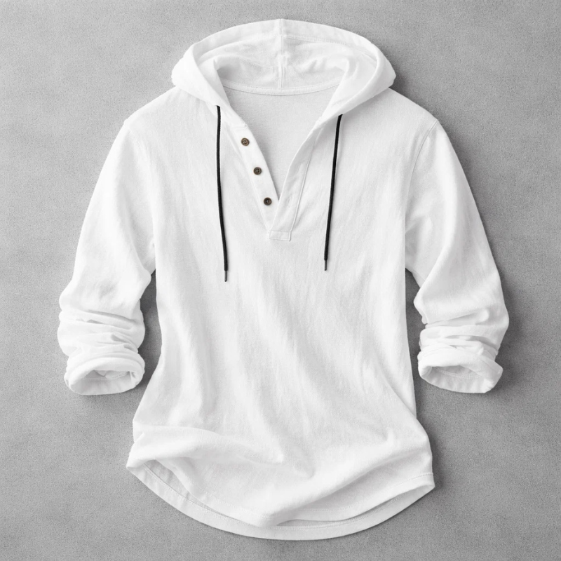 Camicetta donna con cappuccio, scollo con bottoni, maniche lunghe