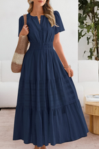 Vestito midi boho donna, vita arricciata, gonna a strati