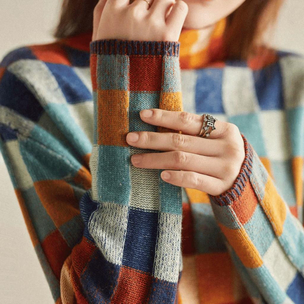 Maglione donna a collo alto con motivo patchwork