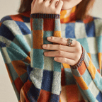 Maglione donna a collo alto con motivo patchwork