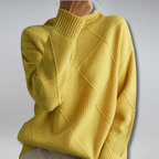 Rullekravesweater til damer med geometrisk mønster og lange ærmer