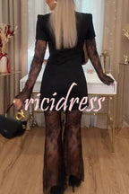Completo donna nero con blazer in pizzo e pantaloni