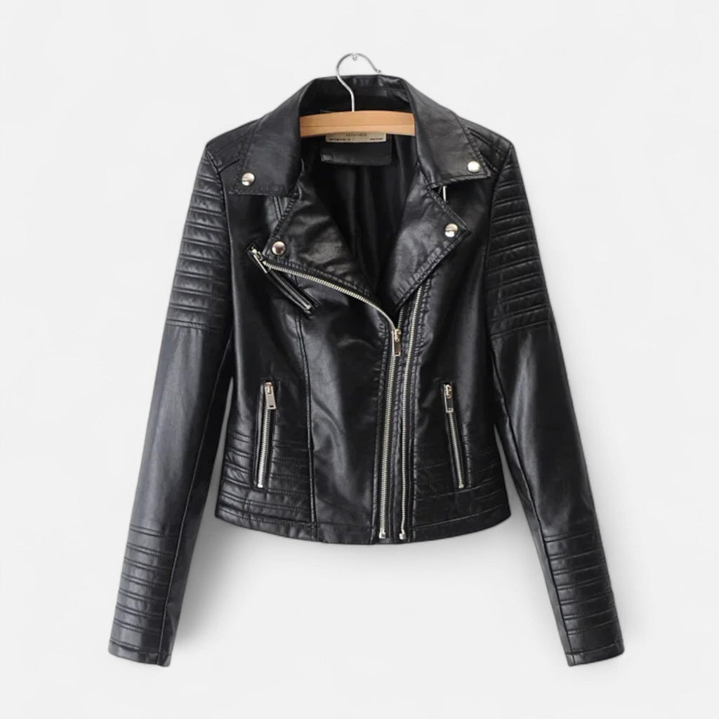Giubbotto biker donna nero con maniche trapuntate