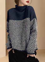 Maglione donna a collo alto con motivo spigato, maniche lunghe