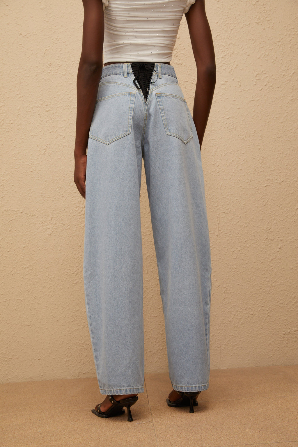 Wide leg jeans til damer med høj talje, lyseblå