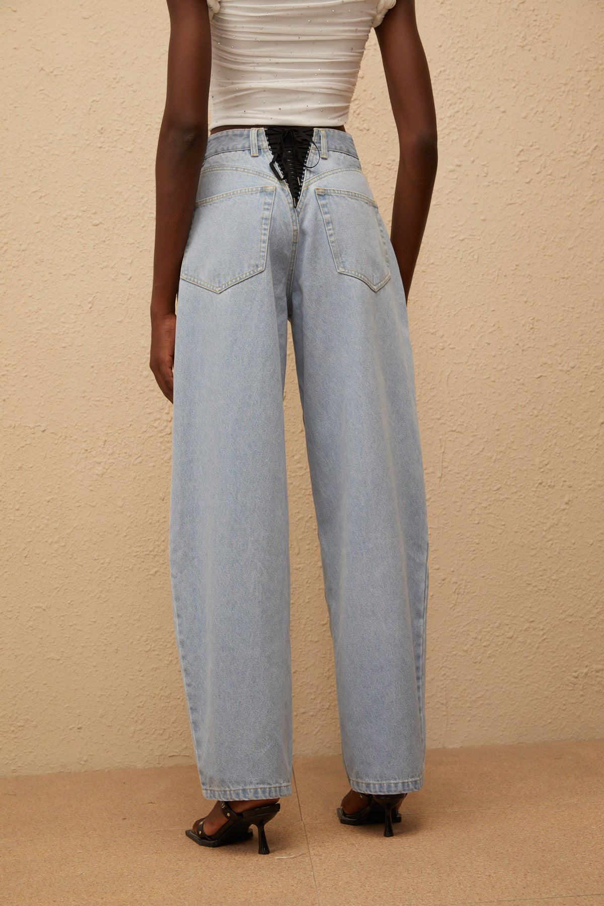 Wide leg jeans til damer med høj talje, lyseblå
