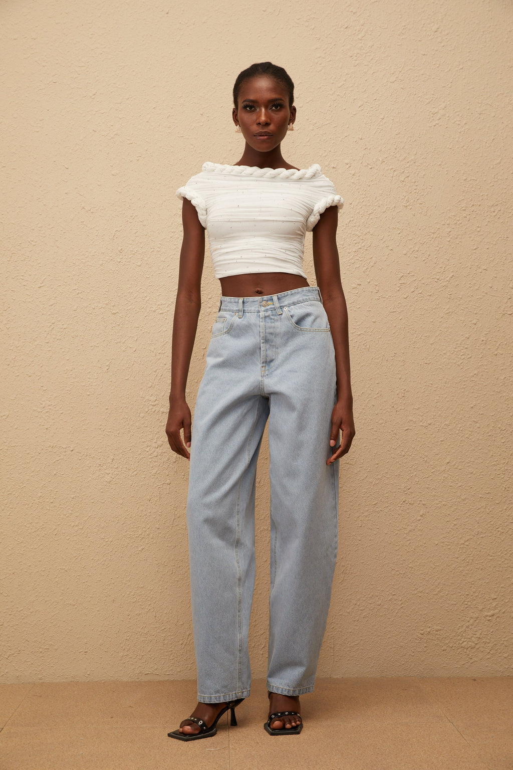 Wide leg jeans til damer med høj talje, lyseblå