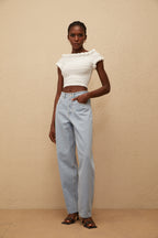 Wide leg jeans til damer med høj talje, lyseblå