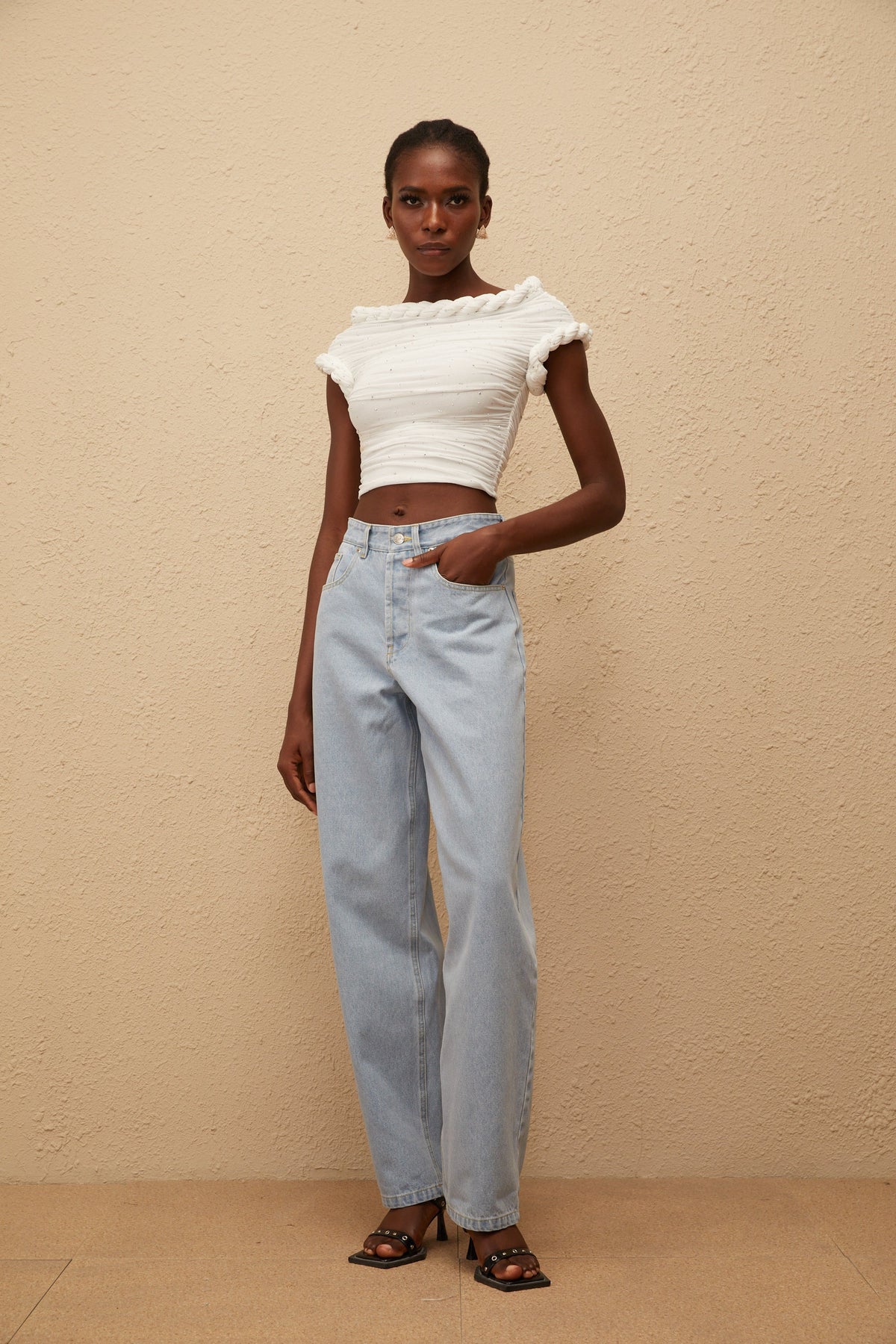 Wide leg jeans til damer med høj talje, lyseblå