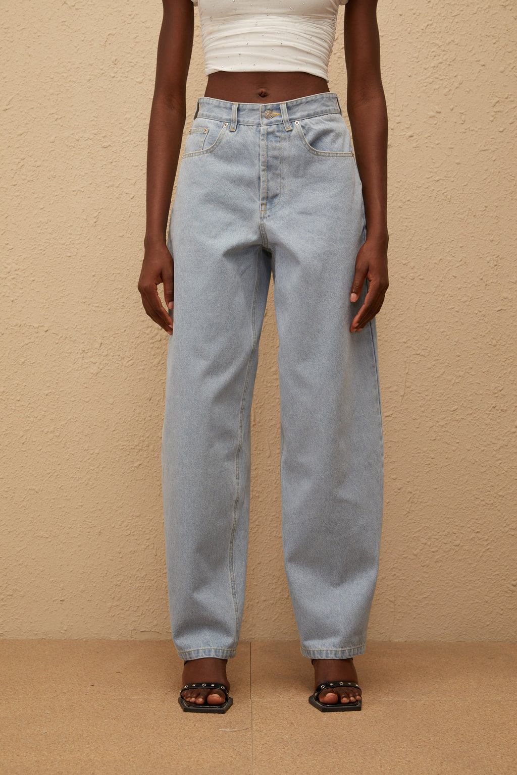 Wide leg jeans til damer med høj talje, lyseblå