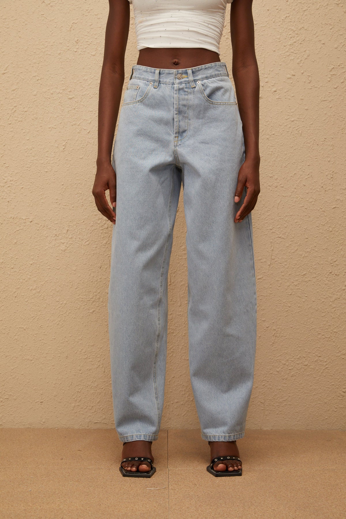 Wide leg jeans til damer med høj talje, lyseblå