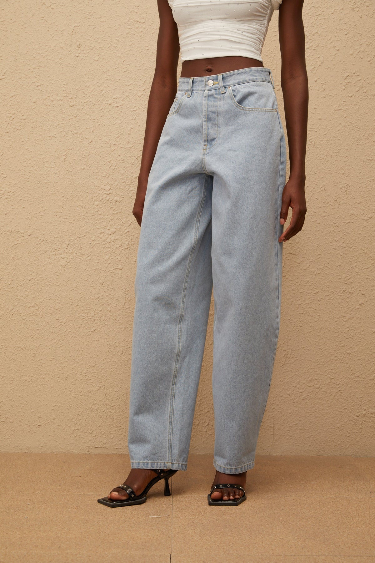 Wide leg jeans til damer med høj talje, lyseblå