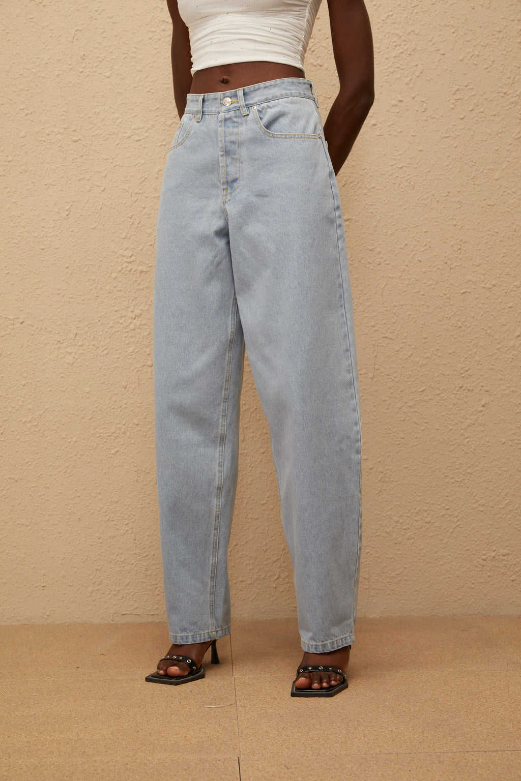 Wide leg jeans til damer med høj talje, lyseblå