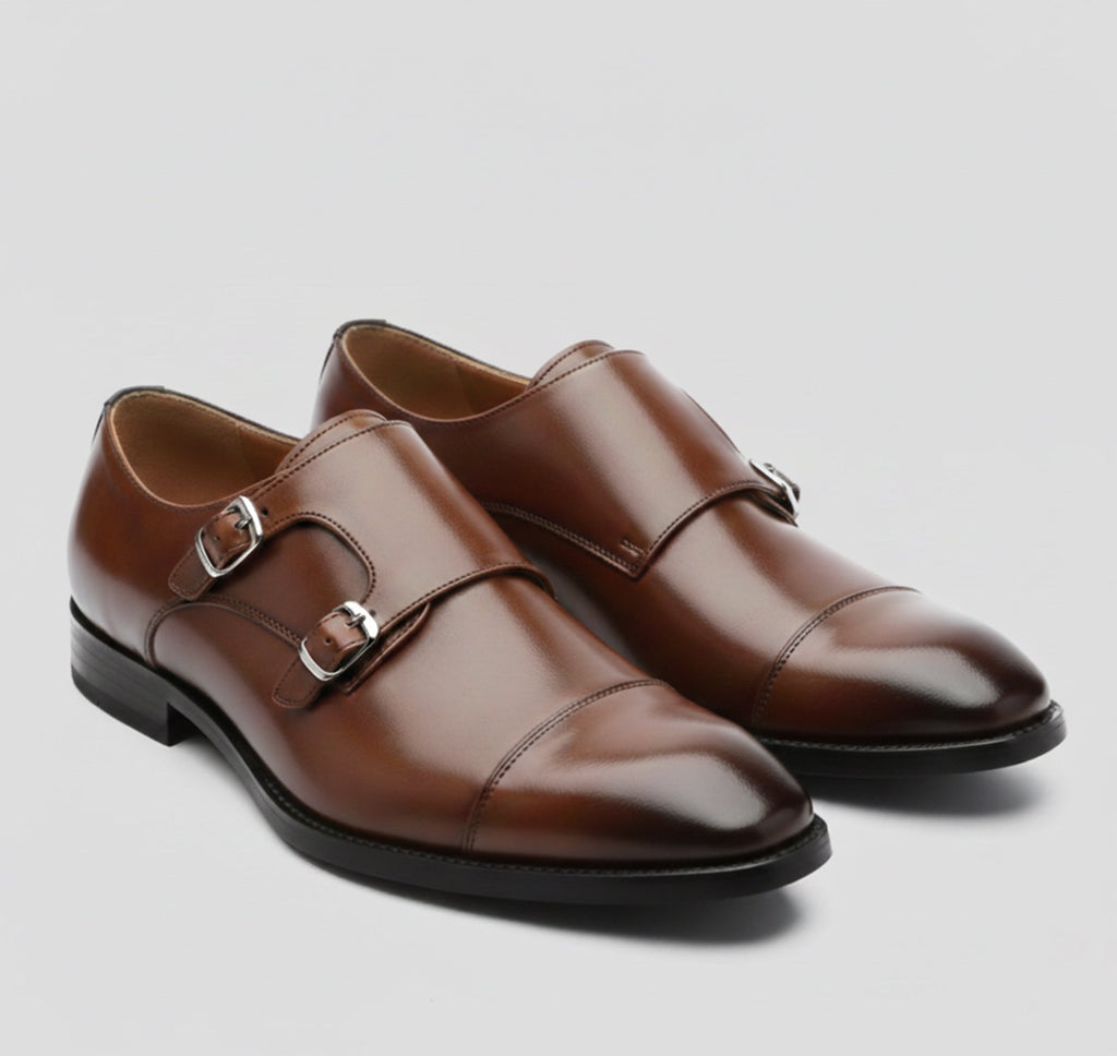 Zapatos monk de hombre con doble hebilla y acabado liso