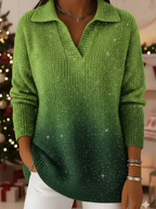 Maglione polo donna in maglia con colletto e stelle
