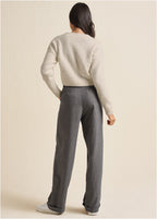 Pull court femme col V, manches longues