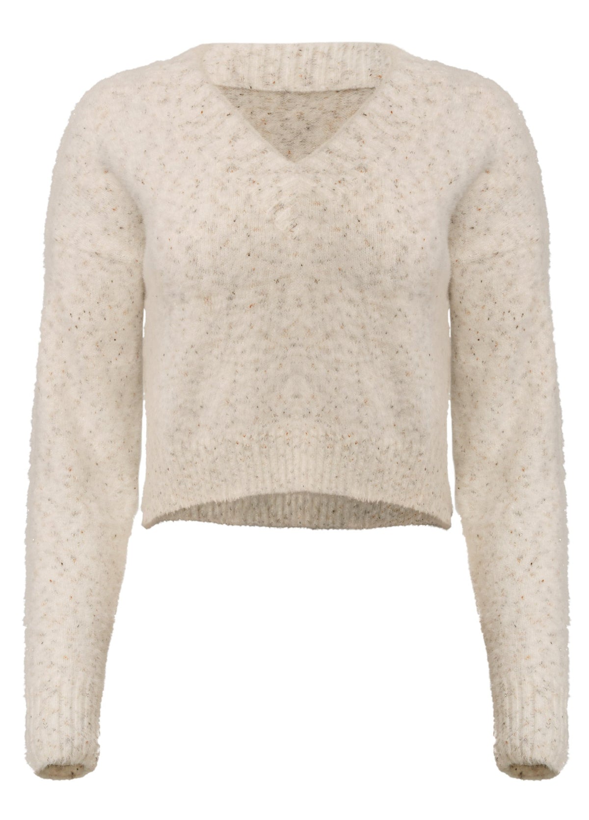 Pull court femme col V, manches longues