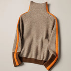 Pull femme à col roulé, motif graphique, manches contrastées