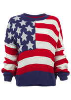 Maglione donna con stelle e righe, scollo rotondo, maniche lunghe