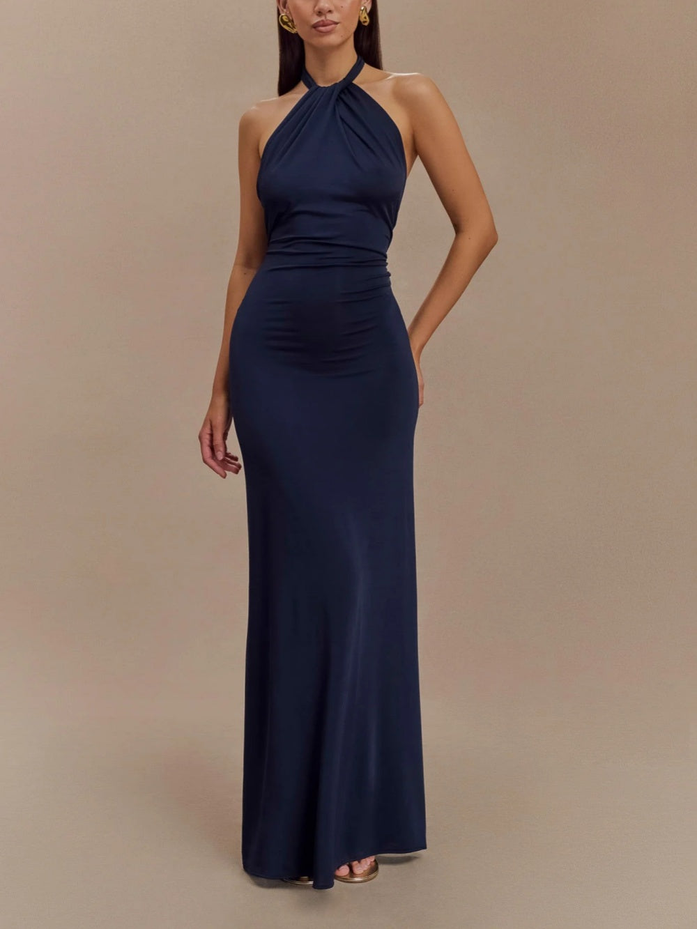 Damska Sukienka Maxi Halter — Odkryte Plecy, Dopasowana Talia, Letnia