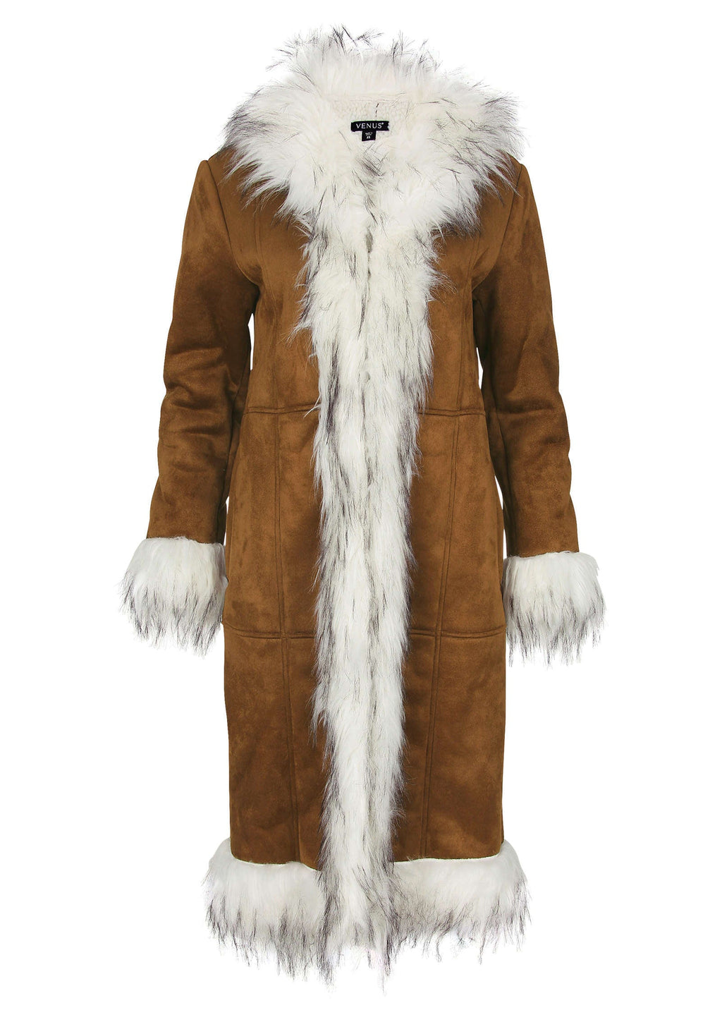 Manteau femme à col et bordures pelucheuses