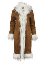 Manteau femme à col et bordures pelucheuses