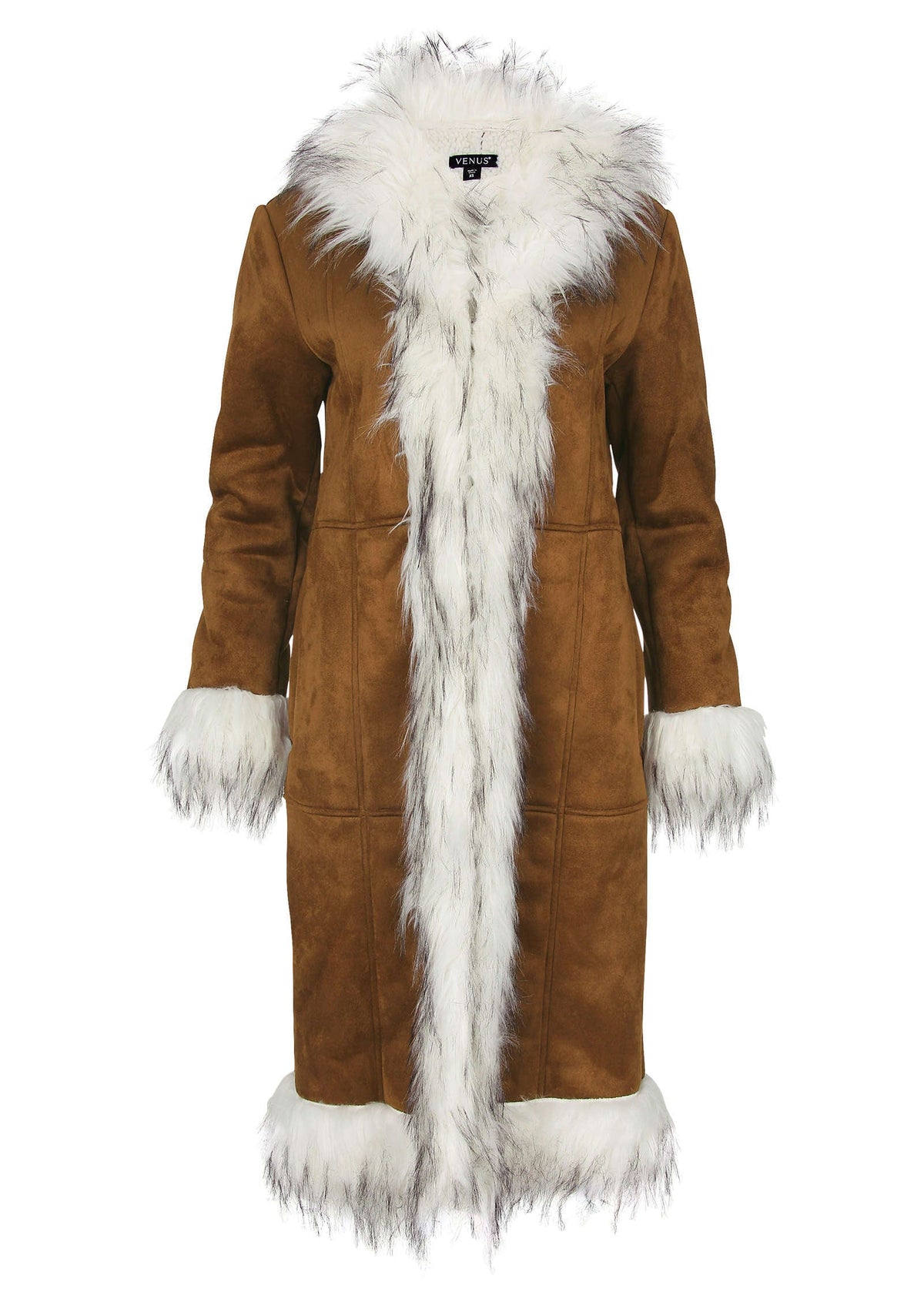 Manteau femme à col et bordures pelucheuses