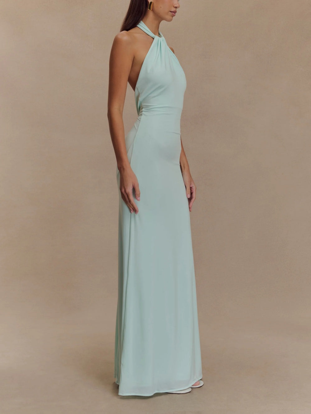 Damska Sukienka Maxi Halter — Odkryte Plecy, Dopasowana Talia, Letnia