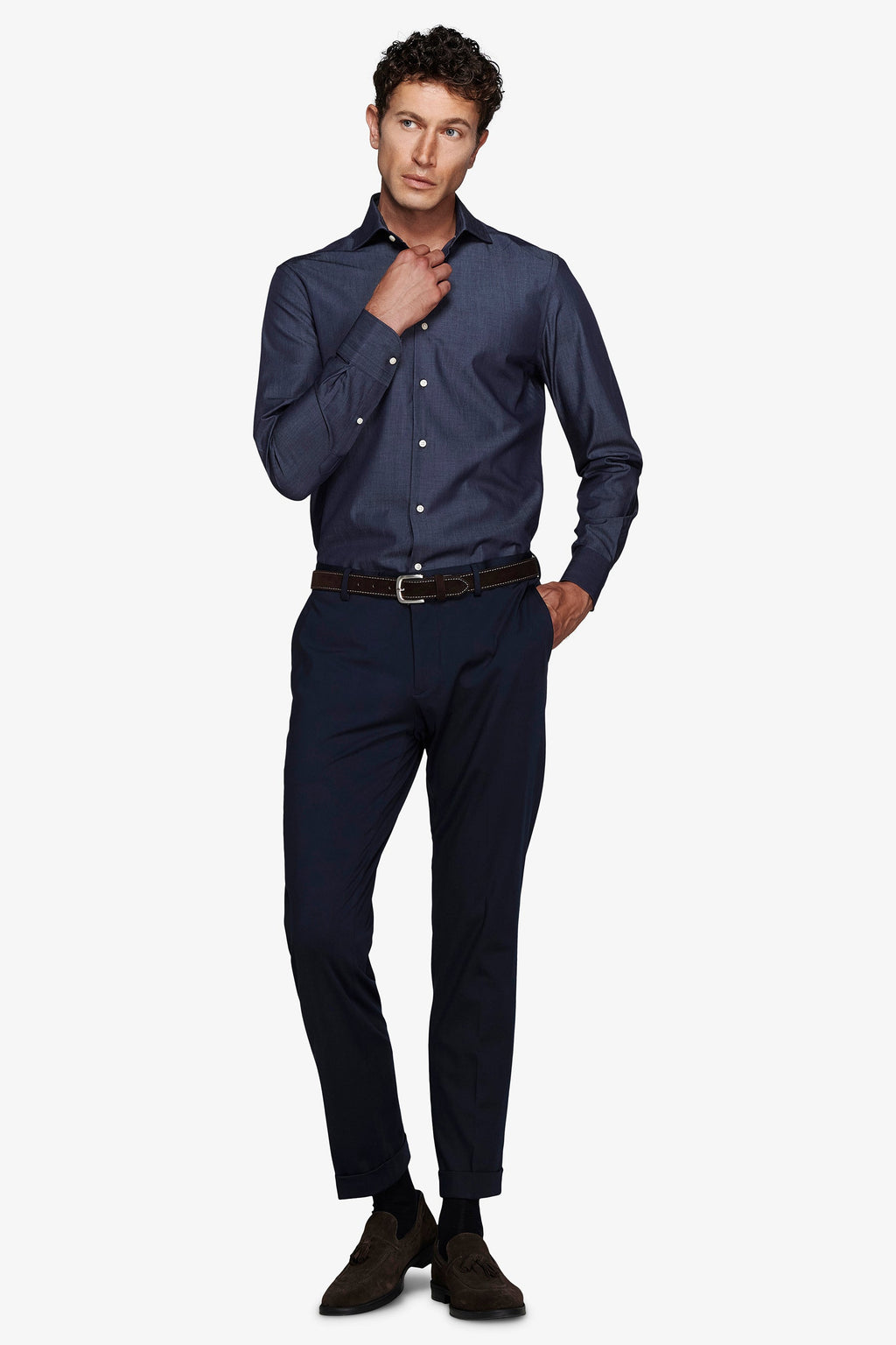 Camicia uomo slim a maniche lunghe, blu navy