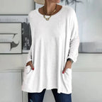 Damski sweter oversize z okrągłym dekoltem, rękawami trzy czwarte i kieszeniami