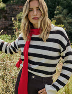 Pull femme rayé, col rond, manches longues