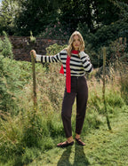 Pull femme rayé, col rond, manches longues