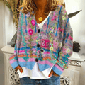 Cárdigan de mujer de punto con flores, escote en V y botones