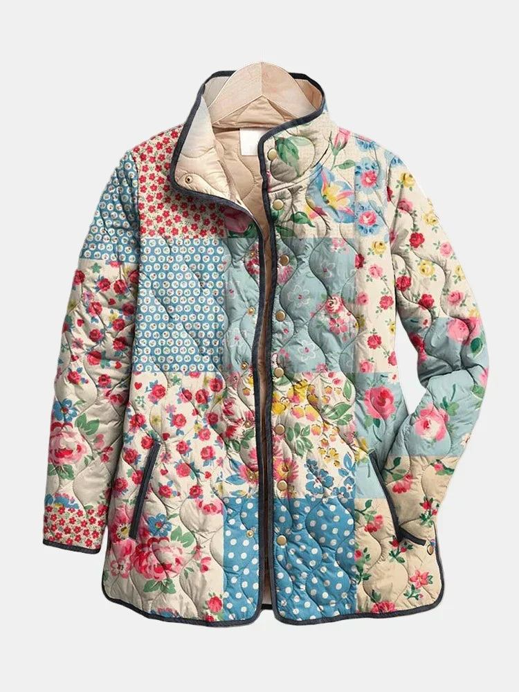Chaqueta acolchada de mujer con flores, multicolor